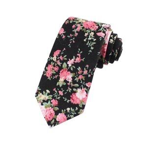9561 Cotton ’s Black Floral Tie Great for weddings gifts anniversaries
